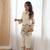 White floral printed slub cotton kurta pant set with lining