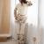 White floral printed slub cotton kurta pant set with lining