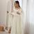 White mirror handwork mal chanderi anarkali gown with dupatta and pant set