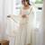 White mirror handwork mal chanderi anarkali gown with dupatta and pant set