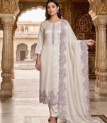 lavender color embroidery sequin work with cutwork silk blend kurti set