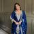 blue embroidered fendi satin free size stitched kurta set