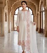 pink color embroidery sequin work with cutwork silk blend kurti set