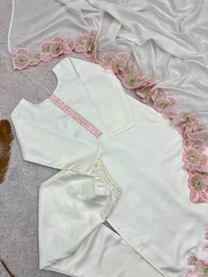 pink color embroidery sequin work with cutwork silk blend kurti set 2