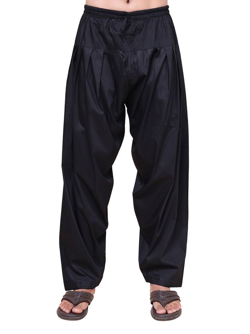 W & g men’s black cotton blend patiala