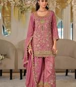 Rani pink heavy dola silk sequins work palazzo suit
