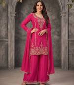 Rani pink premium chinnon beads work suit set