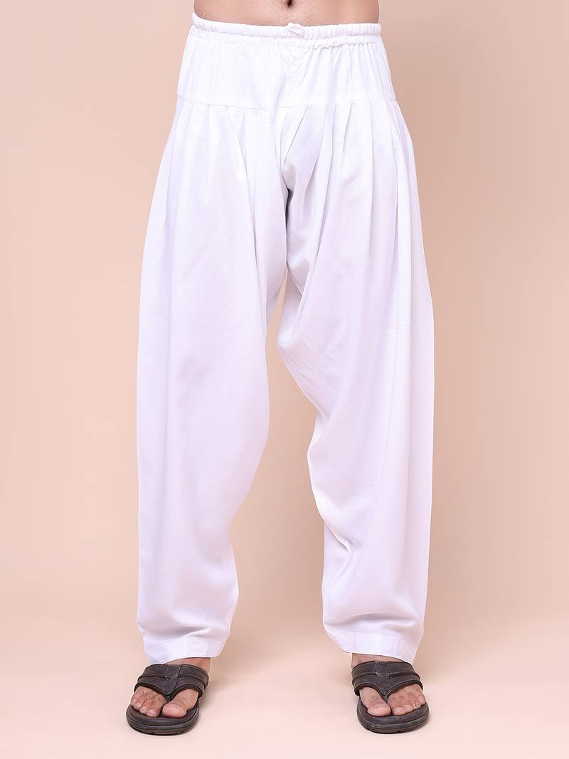 W & g men’s white cotton blend patiala