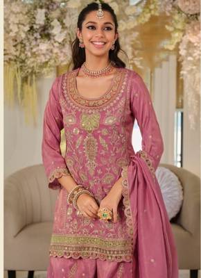 Rani pink heavy dola silk sequins work palazzo suit 2