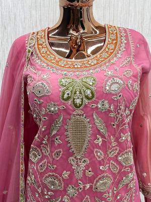 Rani pink heavy dola silk sequins work palazzo suit 4