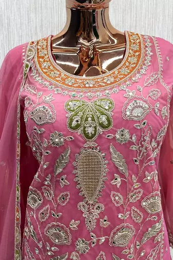 Rani pink heavy dola silk sequins work palazzo suit