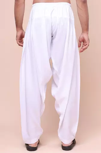 W & g men’s white cotton blend patiala