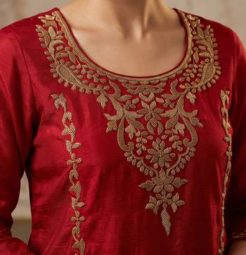 Red premium chinnon beads work suit set 2