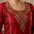 Red premium chinnon beads work suit set