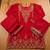 Red premium chinnon beads work suit set