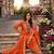 Orange premium chinon embroidery work suit set