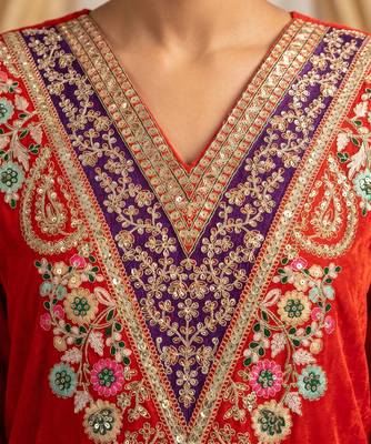 Orange premium chinon embroidery work suit set 4