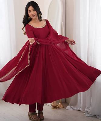 Wine premium mal chanderi 16-kali anarkali set 1