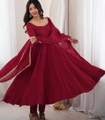 Wine premium mal chanderi 16-kali anarkali set