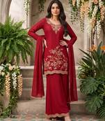 Maroon premium chinnon beads work suit set