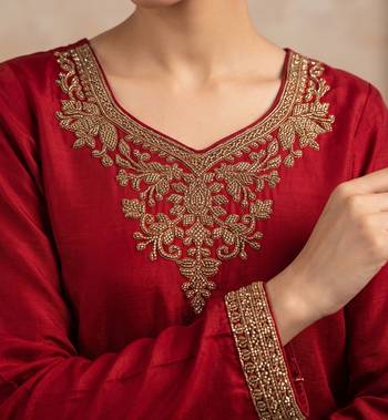 Maroon premium chinnon beads work suit set 3