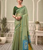 pista green premium cotton blend natural texture saree
