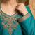 Teal blue premium chinnon beads work suit set