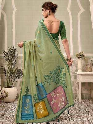 pista green premium cotton blend natural texture saree 3