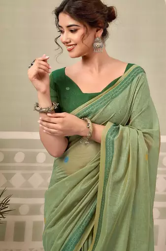 pista green premium cotton blend natural texture saree