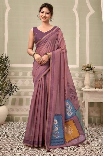 Mauve premium cotton natural texture saree