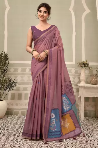 mauve premium cotton blend natural texture saree