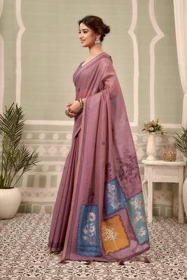 mauve premium cotton blend natural texture saree 2