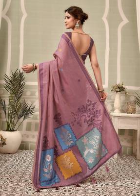mauve premium cotton blend natural texture saree 3