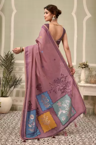mauve premium cotton blend natural texture saree