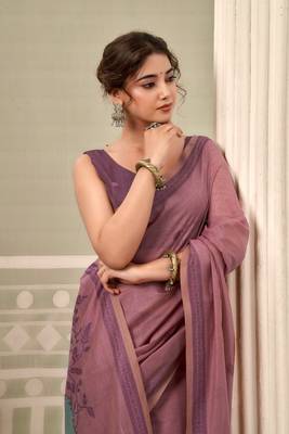 mauve premium cotton blend natural texture saree 4