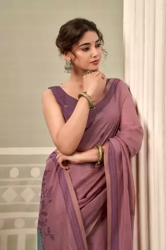 mauve premium cotton blend natural texture saree