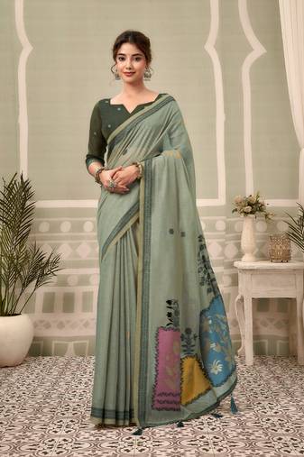 Sage green premium cotton natural texture saree