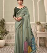 sage green premium cotton blend natural texture saree