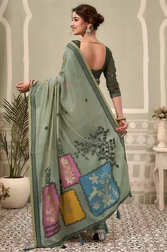 sage green premium cotton blend natural texture saree