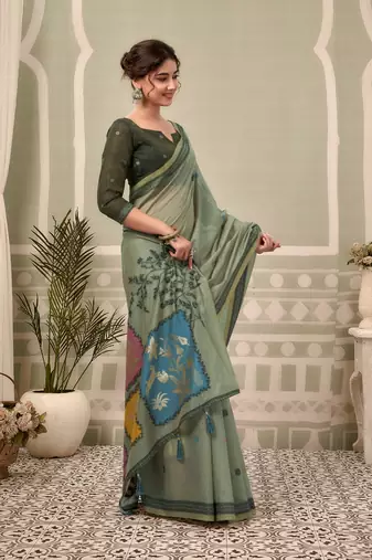 sage green premium cotton blend natural texture saree