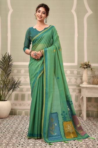 Green premium cotton natural texture saree