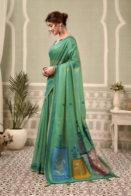 green premium cotton blend natural texture saree 2