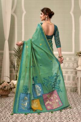 green premium cotton blend natural texture saree 3