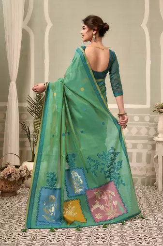 green premium cotton blend natural texture saree