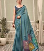 blue premium cotton blend natural texture saree