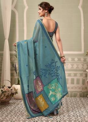 blue premium cotton blend natural texture saree 2