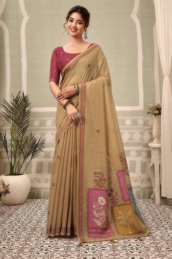 beige premium cotton blend natural texture saree