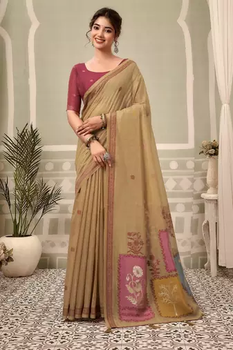 beige premium cotton blend natural texture saree