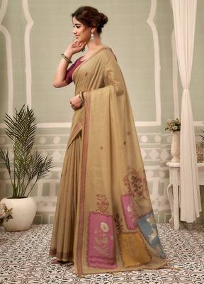 beige premium cotton blend natural texture saree 2