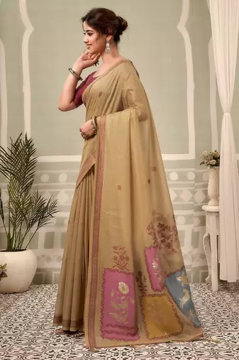 beige premium cotton blend natural texture saree
